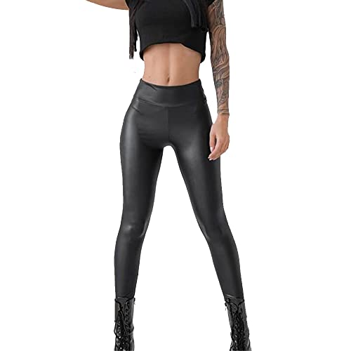 RUPIZY Damen PU-Lederhose Leggings Schwarz Hohe Taille Lederhose Hüfte Push Up Skinny Enge Hohe Taille Stretchy Hose von URPIZY