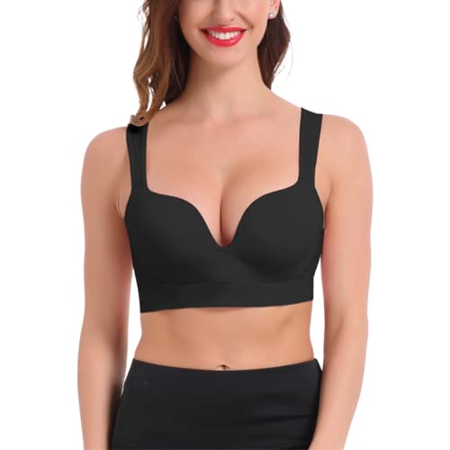 URPLITY Nahtloser Sport-BH für Damen, gepolstert, Übergröße, Schlaf-BHs für Mädchen im Yoga, Bralette, Push-Up-Unterstützung, Komfort, Camisole Gym BH, Schwarz , XL von URPLITY