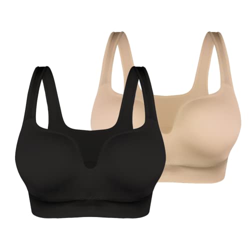 URPLITY Nahtloser Sport-BH für Damen, gepolstert, Übergröße, Schlaf-BHs für Mädchen im Yoga, Bralette, Push-Up-Unterstützung, Komfort, Camisole Gym BH, schwarz und beige, S von URPLITY