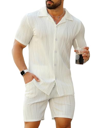 URRU 2-teiliges Herren-Outfit, kurzärmelig, lässig, Hemd und Shorts mit Knopfleiste, Weiss/opulenter Garten, X-Large URRU 2-teiliges Herren-Outfit, kurzärmelig, lässig, Hemd und Shorts mit Knopfleiste, Weiss/opulenter Garten, X-Large von URRU