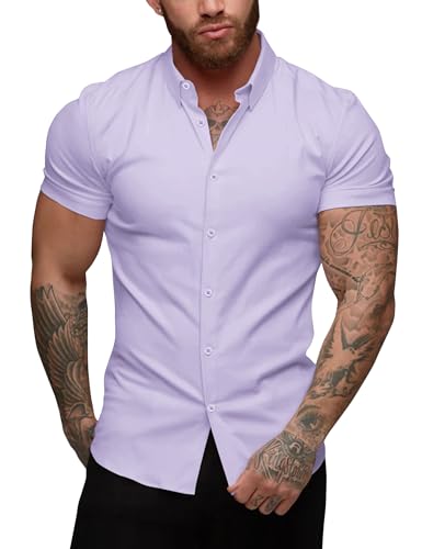 URRU Herren Hemd Kurzarm Muskel Fit Freizeithemden Bügelleichte Business Hemd Herrenhemden Sommerhemd, Hellviolett, S URRU Herren Hemd Kurzarm Muskel Fit Freizeithemden Bügelleichte Business Hemd Herrenhemden Sommerhemd, Hellviolett, S von URRU