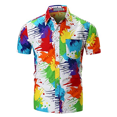 URSING Herren Hawaiihemd Hawaiishirt Urlaub Hemd Strandhemd Freizeithemd Hawaii-Print Mit Kurzarm Coole Bluse Leinenhemd Herrenhemden Slim Fit Hemden Sommer Tops (M(Asian M=EU S), Mehrfarbig) von URSING_Herren