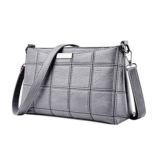 URSING Damen Handtasche Ledertasche Plaid Umhängetasche Leder Schultertasche Klein Quadratische Paket Reisetasche Casual Schulter Tasche Messenger Bag Abendtasche (Grau) von URSING