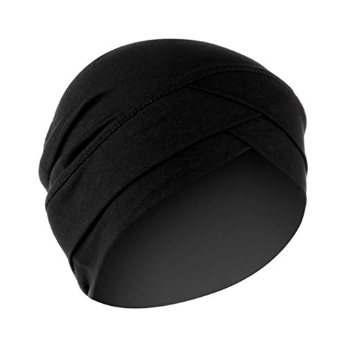 URSING Damen Krebs Chemo Hygiene Alopezie Make-up Hut Falten Stretch Schal Turban Mützen Einfarbig Turban Kopfbedeckung Frauen Stretch Muslime Kopftuch Sommer Elegant Kopftücher (Schwarz) von URSING