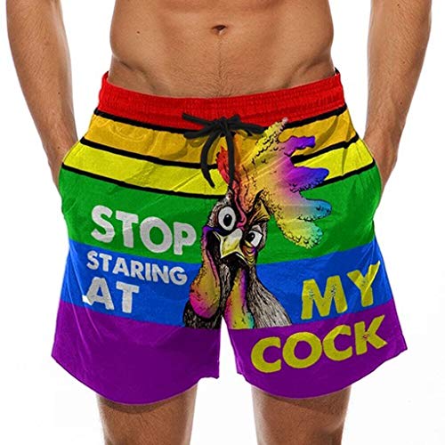 URSING Herren Badeshorts Strand Shorts Jungen Badehose Schnelltrocknend Boardshorts Lustig 3D gedruckt Beachshorts Sweat Short Kurze Hose Stop Staring at My Cock ! von URSING