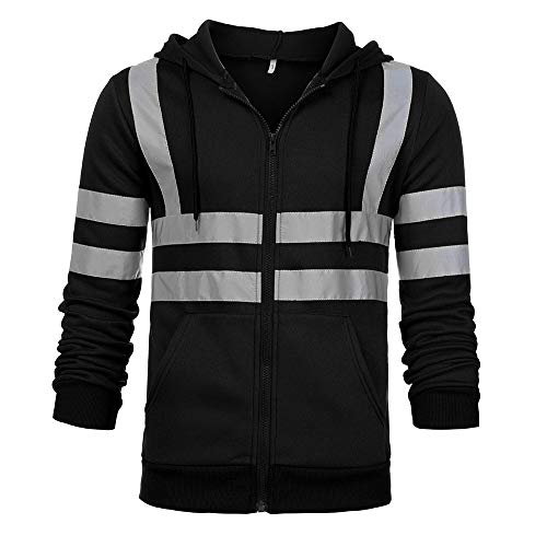 URSING Herren Winter Kapuzenpullover mit Sicherheits Reflexstreifen Leuchtend Warnweste Arbeitsjacke Pullover Sweatshirts Jacke Hoodie Kapuzenpulli Langarm Tops Bluse Langarmshirt von URSING