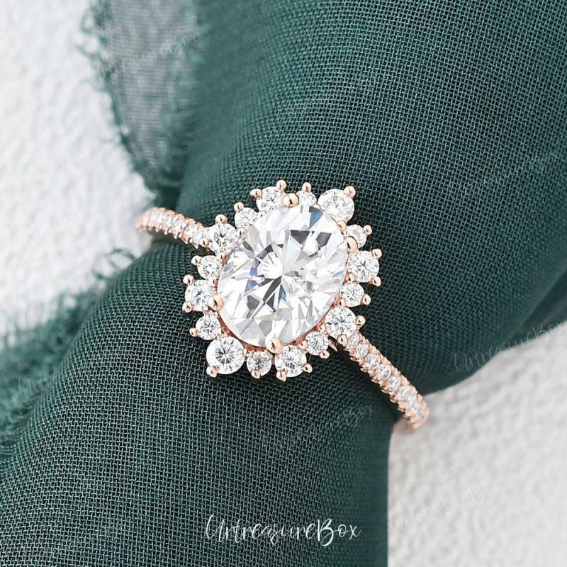 0.8-1.5Ct Lab Grown Diamant Verlobungsring Frauen Floral Halo Ring Vintage Rose Gold Oval Cut Ehering Schneeflocke Versprechen von URTreasureBox