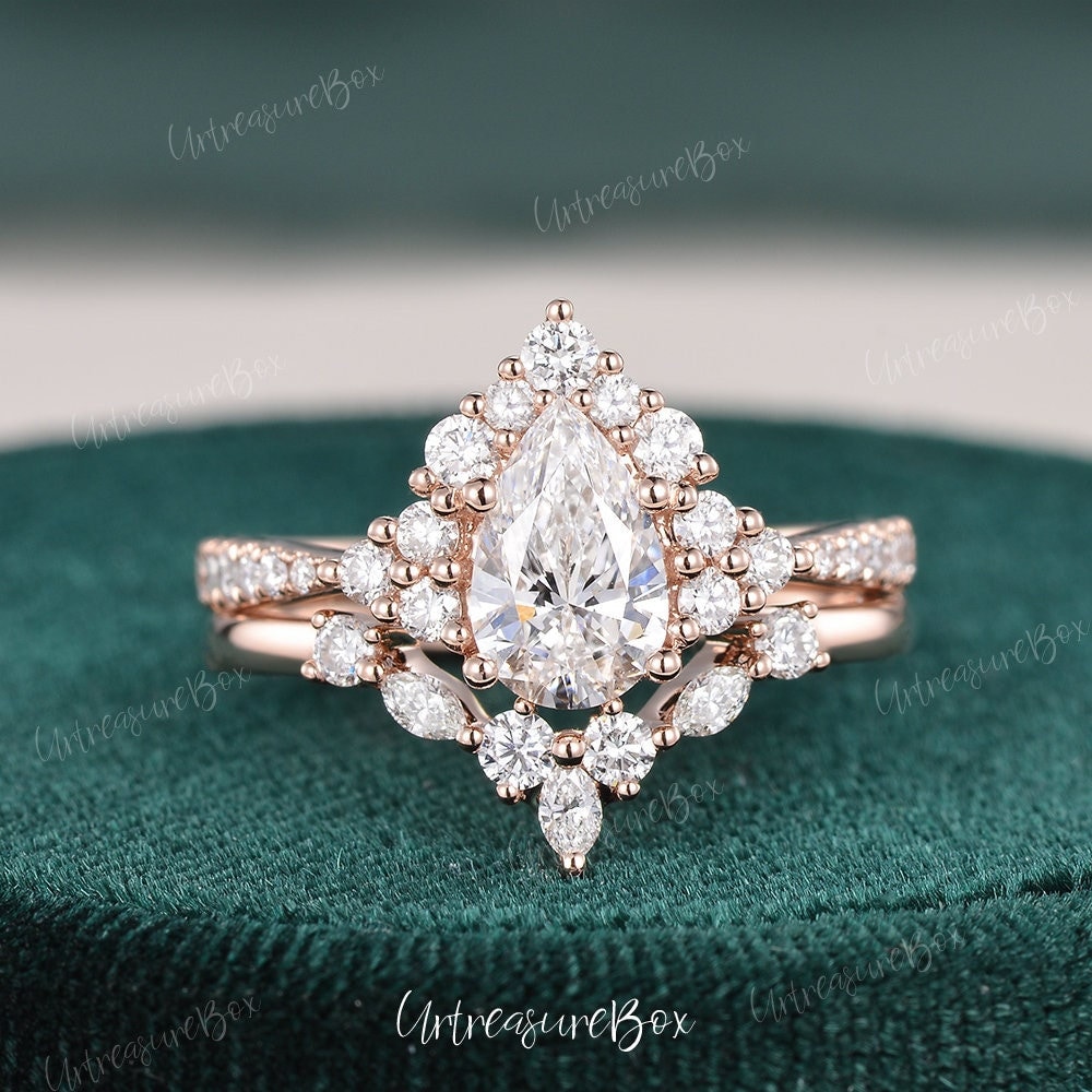 0.8Ct Tropfen Labradorit Ring Diamant Igi Verlobungsring Roségold Jahrgang Hochzeit Braut Versprechen Frauen von URTreasureBox