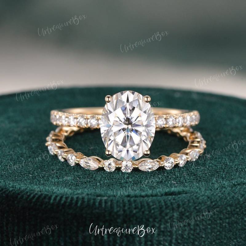 2Ct Versteckter Halo Ovalschliff Moissanite Verlobungsring Frauen Marquise Hochzeit Ring Set Rosegold Braut Vintage Solitaire Eternity von URTreasureBox