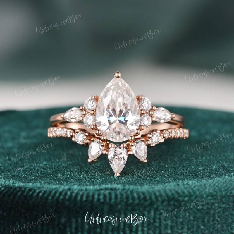 Cluster Moissanite Verlobungsring Set Vintage Rose Gold Einzigartige Frauen Marquise Ring Diamant Hochzeit Braut Versprechen von URTreasureBox