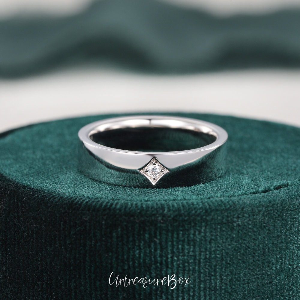 Herren Ehering Diamant Weißgold Männlicher Verlobungsring Jahrestagsgeschenk Für His Simple Rhombus Ring von URTreasureBox