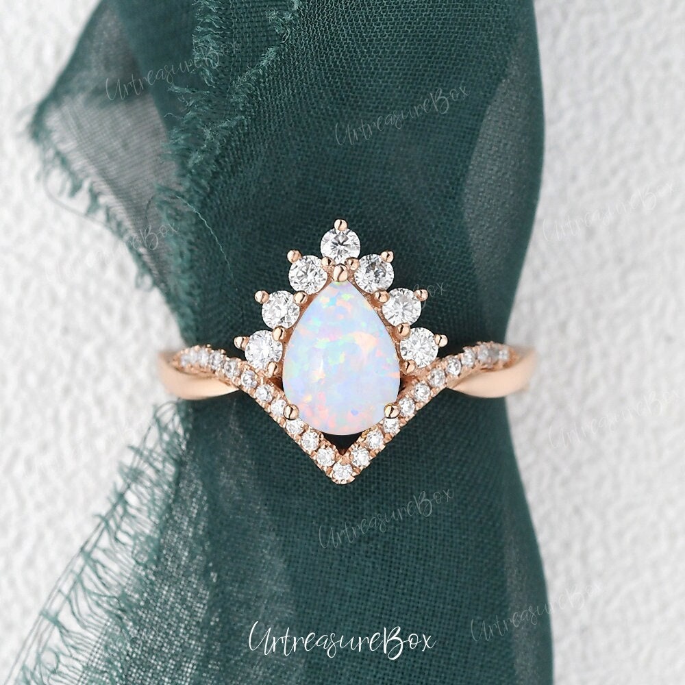 Infinity Lab Opal Verlobungsring Vintage Birne Rose Gold Halo Ring Frauen Twist V-Förmigen Oktober Birthstone Versprechen Jahrestag von URTreasureBox