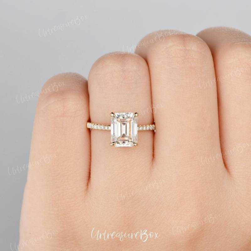 Smaragdschliff 0.8Ct-2.0Ct Labor Gewachsener Diamant Verlobungsring Versteckter Heiligenschein Igi Lab Erstellen Diamantring Rosegold Ehering Frauen von URTreasureBox