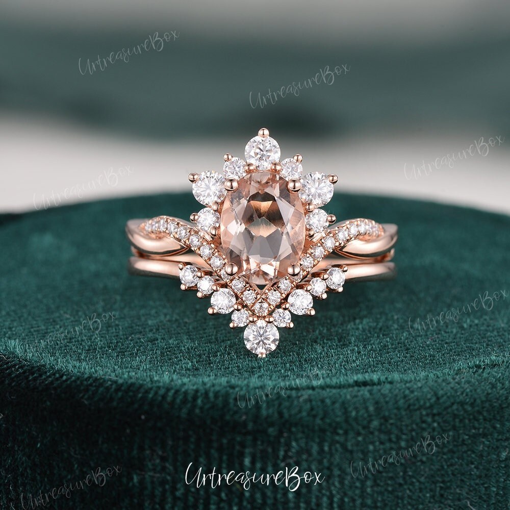 Verdrehter Morganit Verlobungsring Set Vintage Oval Ring Infinity Rose Gold Braut Cluster Unikat Brillant Halo Frauen Verdrehter Morganit Verlobungsring Set Vintage Oval Ring Infinity Rose Gold Braut Cluster Unikat Brillant Halo Frauen von URTreasureBox