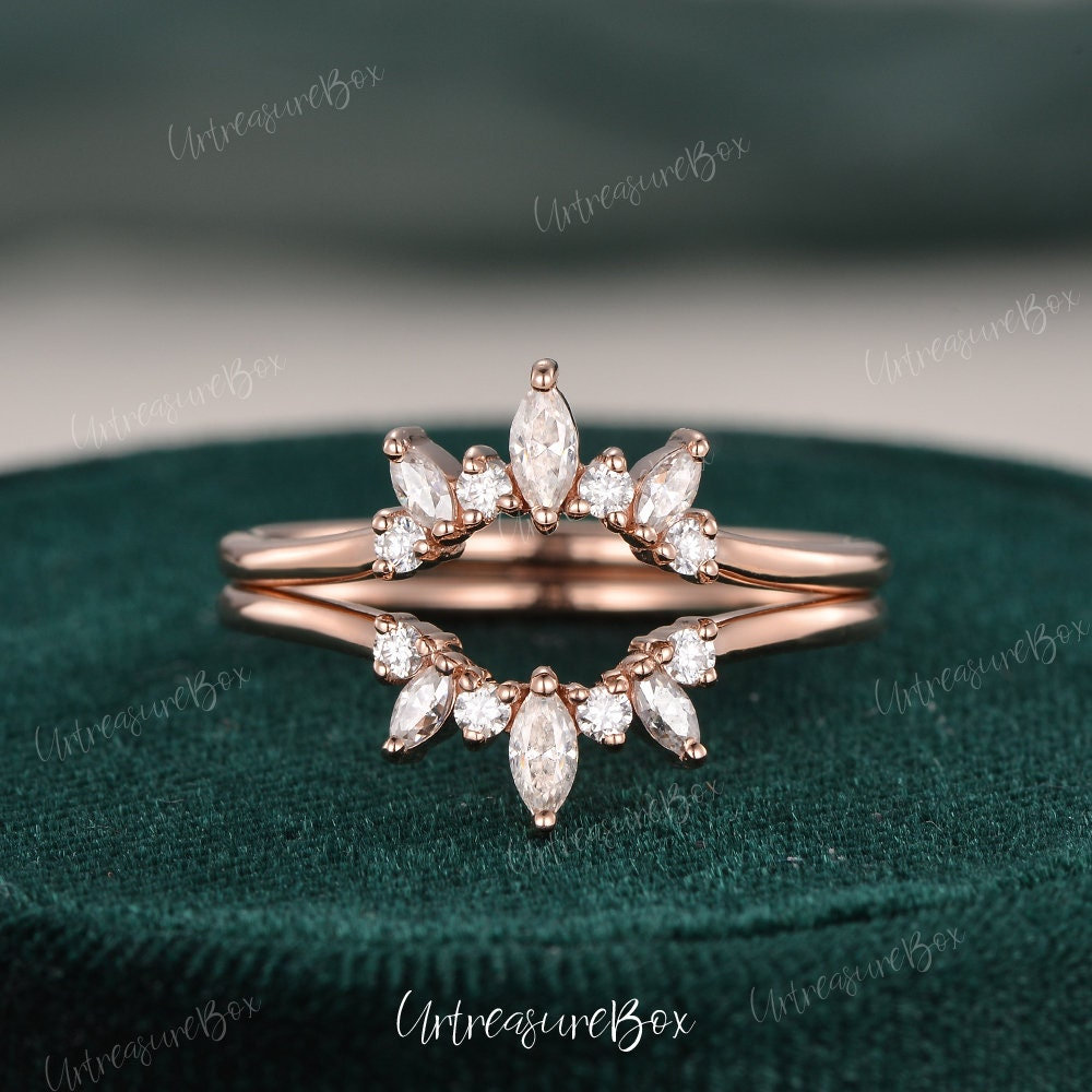 Vine Hochzeitsband Frauen Roségold Diamant Ring Enhancer Benutzerdefinierte Gewölbte Blatt Marquise Moissanit Jahrestag Geschenk von URTreasureBox