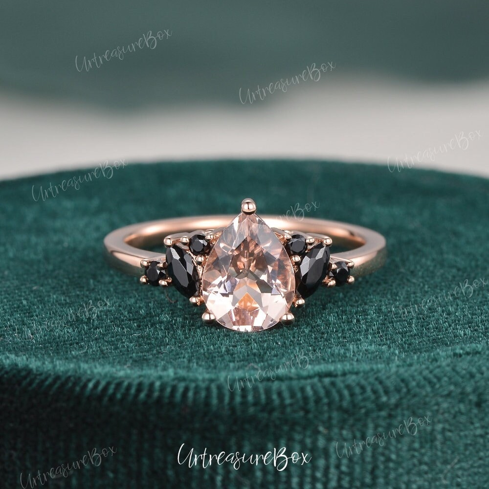 Vintage Morganit Verlobungsring Rose Gold Damen Marquise Schwarz Spinell Cluster Ring Diamant Versprechen von URTreasureBox