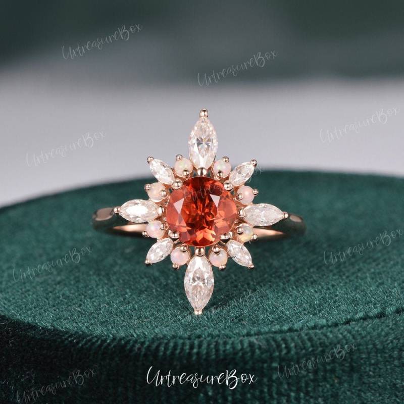 Vintage Sonnenstein Verlobungsring Rosegold Marquise Opalring Blumenring Einzigartiger Hochzeitsring Brillantring Art-Deco-Ring Versprechensring von URTreasureBox