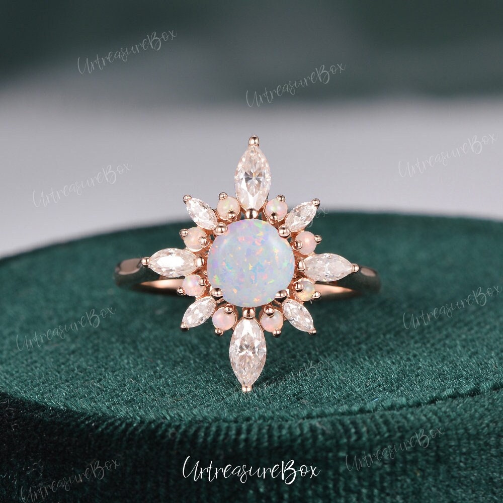 Weißer Opal Verlobungsring Rosegold Vintage Marquise Ring Damen Blumenring Unikat Halo Ehering Art Deco Jahrestag Geschenk von URTreasureBox