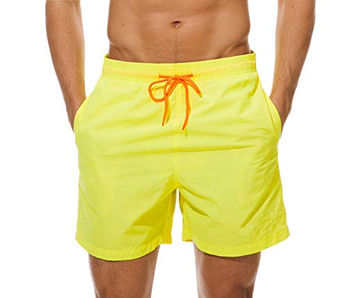 URVIP Badehose für Herren mit Reißverschlusstasche Atmungsaktiv Wasserabweisend Badeshorts Männer Trainingsshorts Elastisch Verstellbar Mit Tunnelzug Meshfutter Gelb XXXXL von URVIP