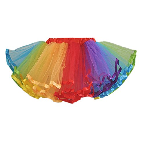 URVIP Damen Petticoat Unterrock Rock 50er Vintage Rockabilly Jahre Retro Tutu Ballet Tanzrock Tanzkleid Ballkleid Tüllrock Cosplay Crinoline Regenbogen M von URVIP