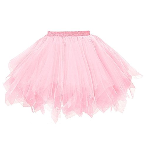 URVIP Damen Petticoat Unterrock Rock 50er Vintage Rockabilly Jahre Retro Tutu Ballet Tanzrock Tanzkleid Ballkleid Tüllrock Cosplay Crinoline Rosa M von URVIP