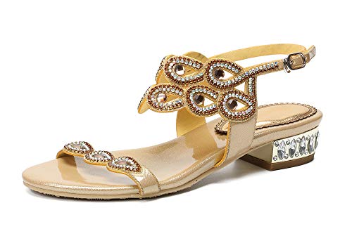 URVIP Damen Pfau Geformt Muster Handgemachte Strass Sandalen Brautschuhe Gold 41 EU von URVIP