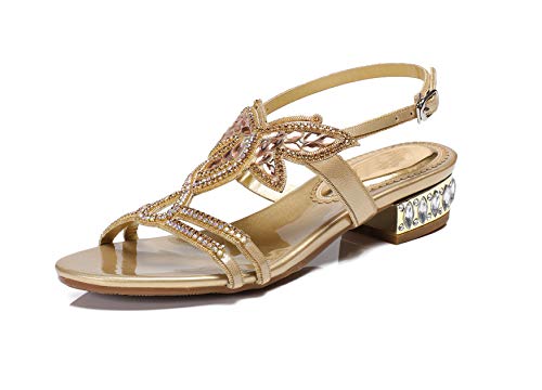 URVIP Damen Schleife Geformt Muster Handgemachte Strass Sandalen Brautschuhe Gold 39.5 EU von URVIP