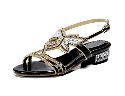 URVIP Damen Schleife Geformt Muster Handgemachte Strass Sandalen Brautschuhe Schwarz 39.5 EU von URVIP