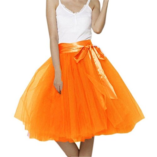 URVIP Damen's Rock Tutu Polyester Damenrock Tütü Cosplay Kurz Tanzkleid Party Minirock Pettiskirt Tüllrock Unterrock Sommer Falten Rock 4XL Orange von URVIP