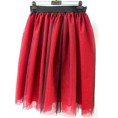 URVIP Damen's Rock Tutu Tuturock Tütü Petticoat Tüllrock 6 Schichten mit Gummizug für Karneval, Party und Hochzeit 3XL Schwarz und Rot von URVIP