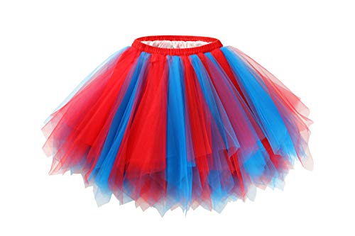 URVIP Damen's Tüllrock 50er Rockabilly Petticoat Tutu Unterrock Kurz Ballett Abschlussball Tanzkleid Ballkleid Abendkleid Gelegenheit Zubehör Rot und Blau von URVIP