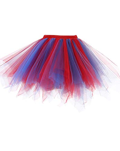 URVIP Damen's Tüllrock 50er Rockabilly Petticoat Tutu Unterrock Kurz Ballett Abschlussball Tanzkleid Ballkleid Abendkleid Gelegenheit Zubehör Royalblau und Rot von URVIP