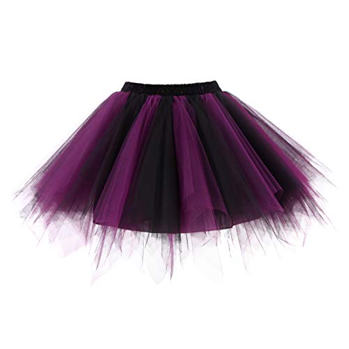 URVIP Damen's Tüllrock 50er Rockabilly Petticoat Tutu Unterrock Kurz Ballett Abschlussball Tanzkleid Ballkleid Abendkleid Gelegenheit Zubehör Violett und Schwarz von URVIP