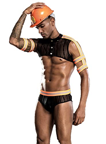 URVIP Herren Feuerwehrmann Cosplay Kostüme Smoking Sexy Dessous Set Rollenspiel Uniform Nachtclub Kostüme Outfit One Size Feuerwehrmann-01 von URVIP