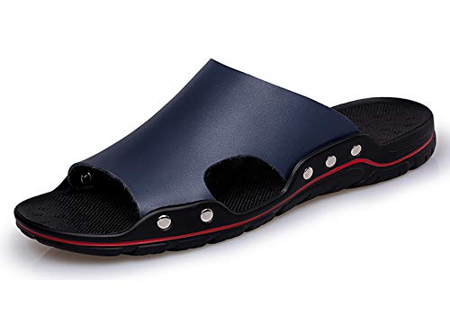 URVIP Herren Gleiten Sandalen Komfortabel Leichtgewichtig Leder Sommer Pantoffel Schuhe Blau 43 EU von URVIP