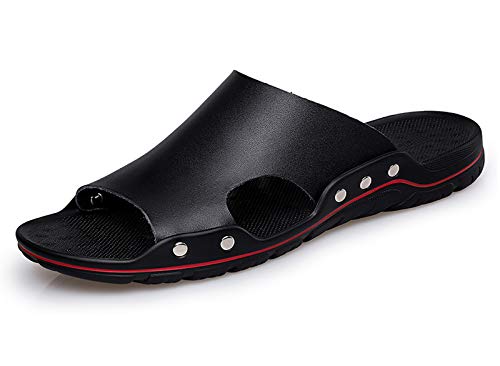 URVIP Herren Gleiten Sandalen Komfortabel Leichtgewichtig Leder Sommer Pantoffel Schuhe Schwarz 42 EU von URVIP