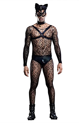 URVIP Herren Sexy Dessous Set Rolle Katze Herren Uniform Nachtclub Kostüme Outfit Schwarz One Size von URVIP