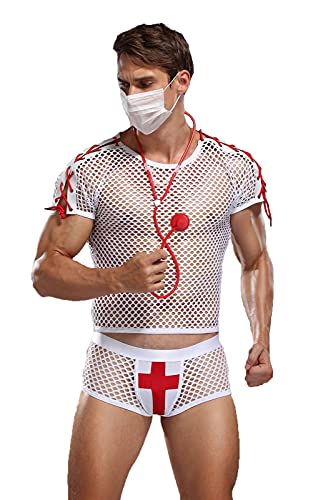 URVIP Herren Sexy Dessous Set Rollenspiel Doktor Uniform Nachtclub Kostüm Outfit Weiß One Size Doktor-01 von URVIP