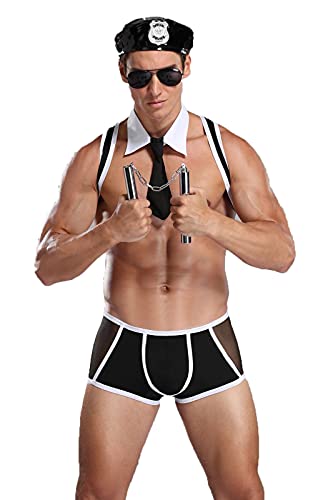 URVIP Herren Sexy Dessous Set Rollenspiel Polizist Uniform Nachtclub Kostüm Outfit One Size Polizei-03 von URVIP