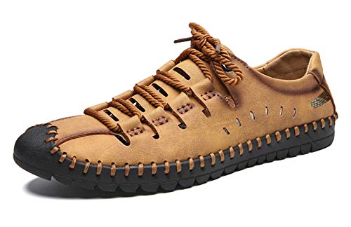 URVIP Herren Wandern Sandalen Atmungsaktiv Outdoor Sommer Spitzen Fischer Schuhe Geschlossener Toe Leder Strand Faule Schuhe Khaki 39 EU von URVIP