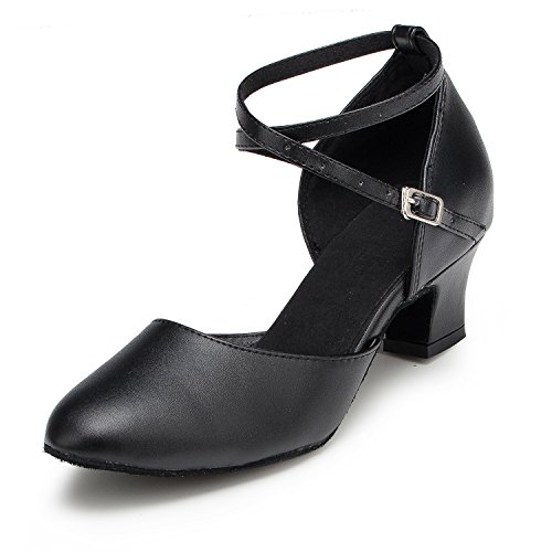 URVIP Neuheiten Frauen's PU Leder Heels Absatzschuhe Moderne Latein-Schuhe mit Knöchelriemen Tanzschuhe LD042 Schwarz 35 EU von URVIP