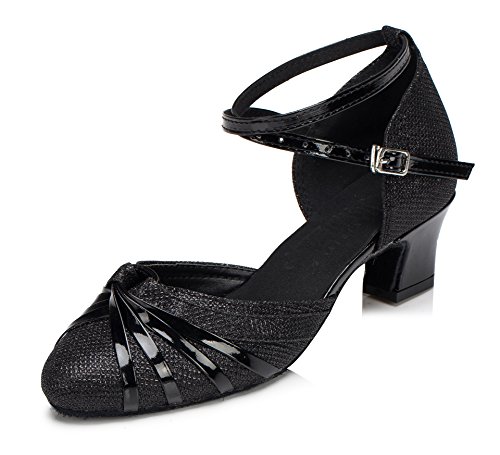 URVIP Neuheiten Frauen's Pailletten Heels Absatzschuhe Moderne Latein-Schuhe mit Knöchelriemen Tanzschuhe LD072 Schwarz 34 2/3 EU von URVIP