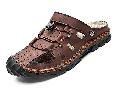 URVIP Sandalen for Herren Geschlossener Toe Leder Sandalen Athletisch Strap Einstellbar Faule Schuhe Outdoor Strand Fischer Schuhe Braun 40.5 EU von URVIP