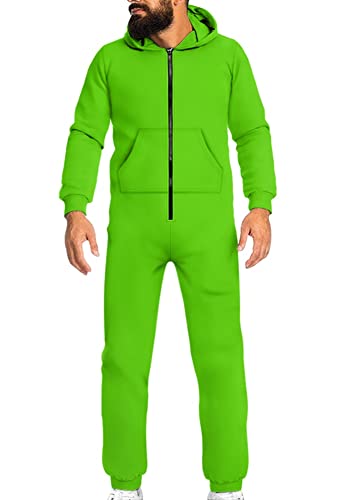 URVIP Unisex Erwachsene Fleece Einfarbig Strampler Kapuzenpyjamas 1-Teilig Kostüme Reißverschluss Jumpsuit Freizeit Outfits Hellgrün 4XL von URVIP