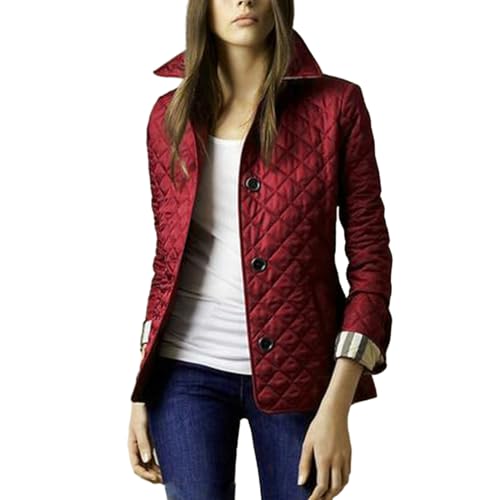 URWEIGH Schlanke, Elegante Seiden-Baumwolljacke, Lässige Damenjacken, Gesteppte Baumwolljacke Für Damen, Weiche, Warme Jacke Mit Knöpfen (Rotwein,XL) von URWEIGH