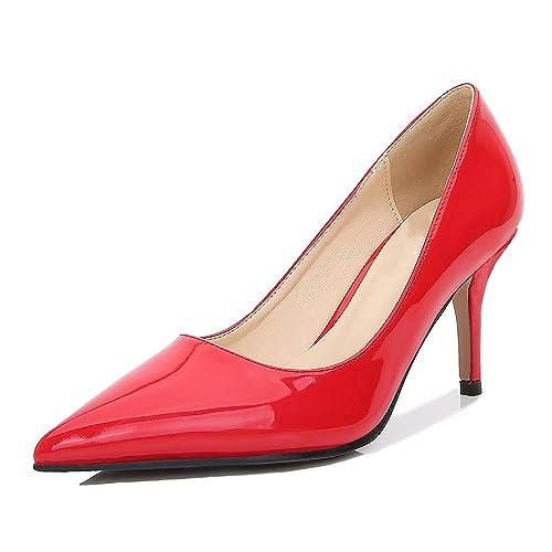 URYJPQM 7,5 cm hohe Damen-High-Heels, sexy Spitzen-High-Heels, bequemes Futter,Rot,44 EU von URYJPQM