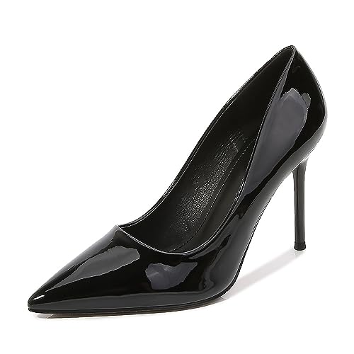 URYJPQM 9.5cm Damen Pumpen Spitzenhohen Schuhe sexy gemütliche Party Hochzeit Geschäft Klassische High Heels,Schwarz,38 EU von URYJPQM