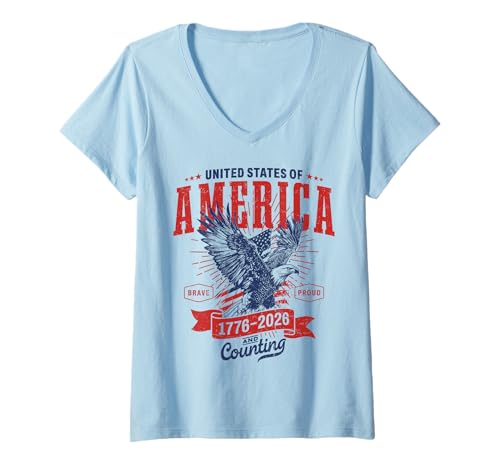 Damen USA 1776–2026 Geburtstag Adler Patriotisches Viertel Millennium T-Shirt mit V-Ausschnitt Damen USA 1776–2026 Geburtstag Adler Patriotisches Viertel Millennium T-Shirt mit V-Ausschnitt von US America 1776 2026 Birthday Patriotic Tees Gifts