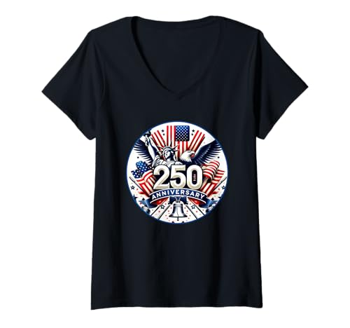 Damen 250. Jahrestag USA T-Shirt mit V-Ausschnitt von US Anniversary American