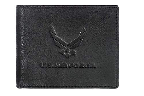 US Air Force geprägtes Logo, schwarz, echtes RFID-Schutz, Leder, Bifold Wallet von US Armed Forces Collection